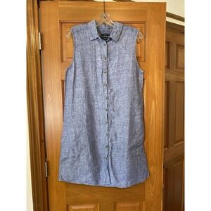 Tahari Linen Sleeveless Shirt Dress Blue Chambray Sleeveless Coastal Women Large